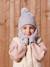Beanie + Snood + Mittens Set in Shimmering Cable-Knit marl grey+PINK MEDIUM SOLID 
