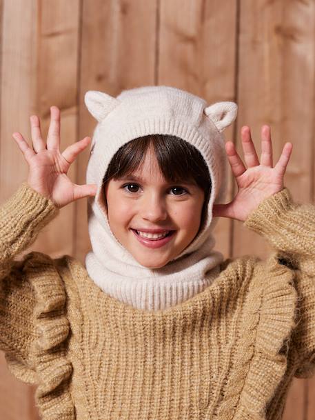 Girl's balaclava with cat ears ecru 