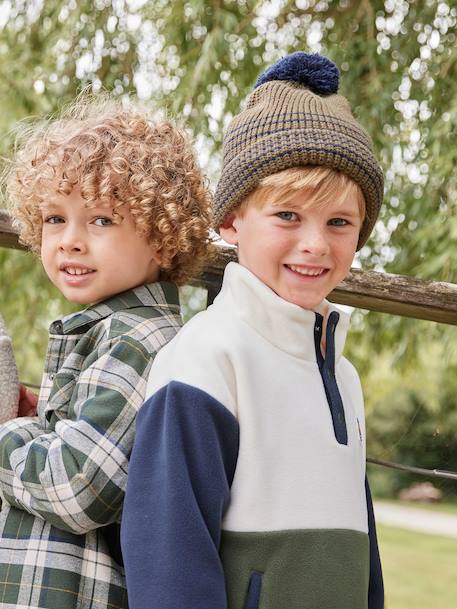 Striped Set for Boys: Beanie + Snood + Mittens/Gloves chambray blue+khaki 