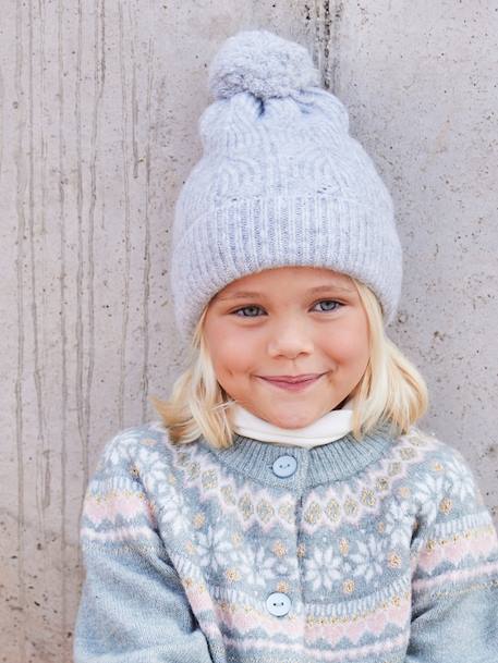 Beanie + Snood + Mittens Set in Shimmering Cable-Knit marl grey+PINK MEDIUM SOLID 