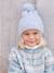 Beanie + Snood + Mittens Set in Shimmering Cable-Knit marl grey+PINK MEDIUM SOLID 