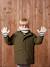 Striped set for boys: beanie + snood + mittens/gloves ecru 