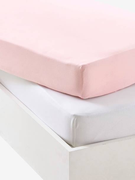 Baby Pack of 2 Fitted Sheets in Stretch Jersey Knit beige+Green+Grey+Light Pink+mustard+Mustard+sage green+white 