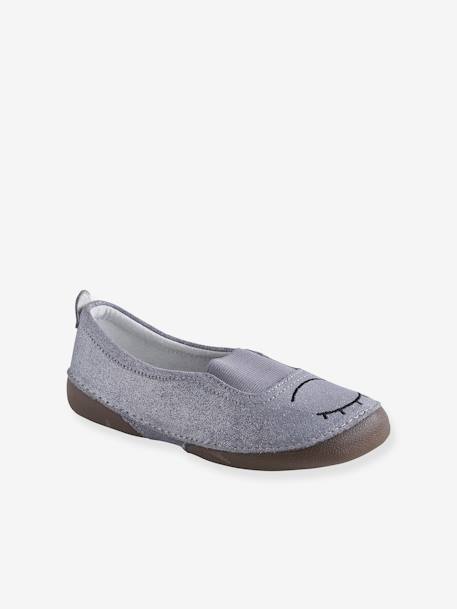 Elasticated Leather Shoes for Girls GREY LIGHT METALLIZED 