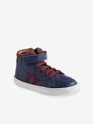 Shoes-Baby Footwear-Leather High Top Trainers, for Boys