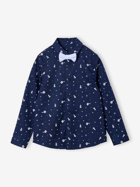 Boy's Christmas set: printed shirt + bow tie printed blue 
