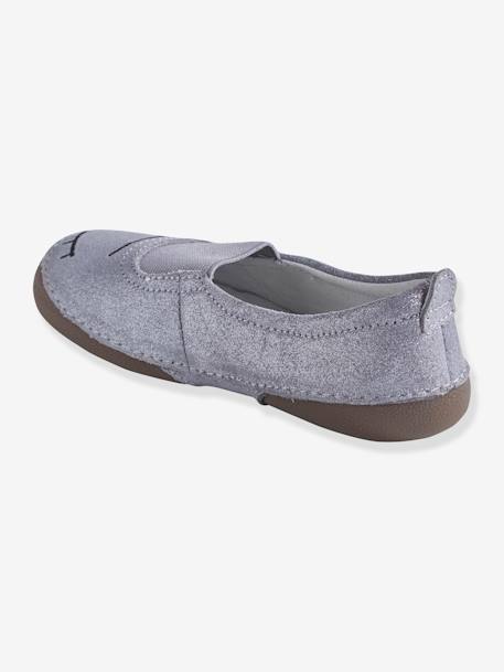 Elasticated Leather Shoes for Girls GREY LIGHT METALLIZED 