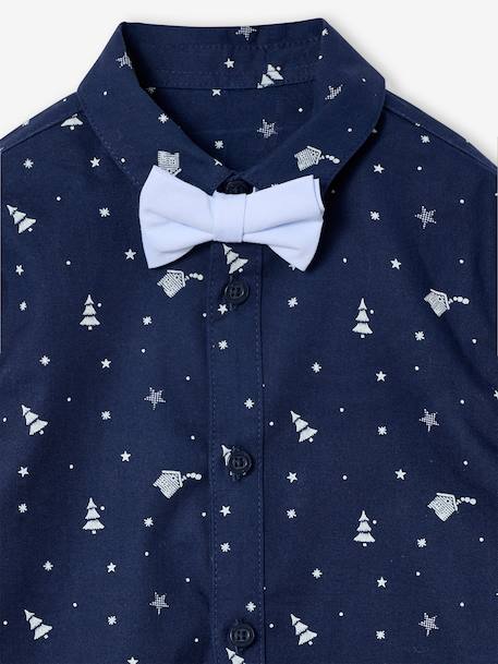 Boy's Christmas set: printed shirt + bow tie printed blue 