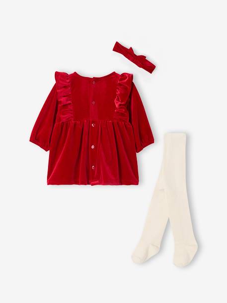 3-Piece Christmas Set for Newborns: Dress + Headband + Tights red 