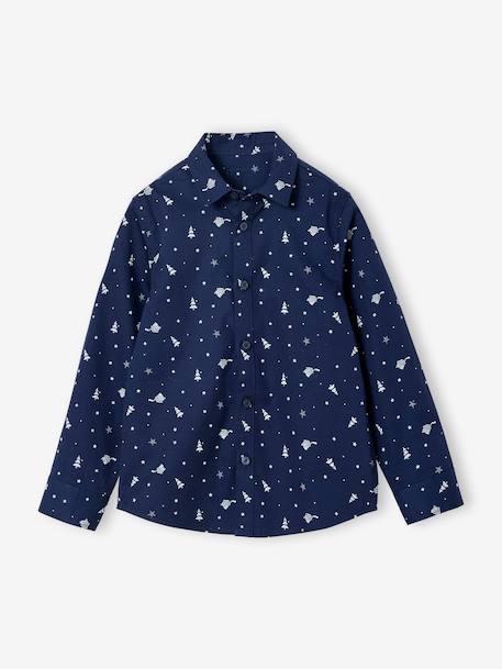 Boy's Christmas set: printed shirt + bow tie printed blue 