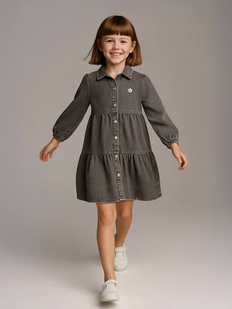 Lightweight Denim Dress for Girls denim grey+medium blue 