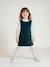 Velvet pinafore dress and cotton muslin blouse set for girls petrol blue 