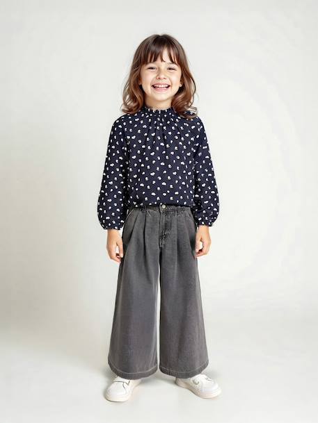 Wide-Leg Jeans with Pleats for Girls denim grey+medium blue 