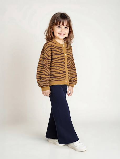 Girls' wide leggings lined with fleece knit emerald green+navy blue 