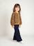 Girls' wide leggings lined with fleece knit emerald green+navy blue 