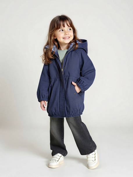 Hooded Parka with Faux Fur Lining for Girls black+camel+dark green+dusky pink+navy blue+plum 