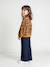 Girls' wide leggings lined with fleece knit emerald green+navy blue 