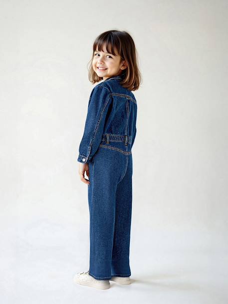 Denim Worker-Style Jumpsuit for Girls medium blue 