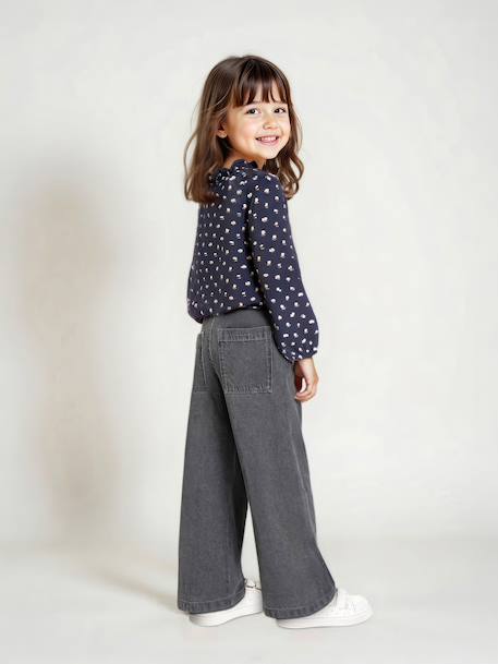 Wide-Leg Jeans with Pleats for Girls denim grey+medium blue 