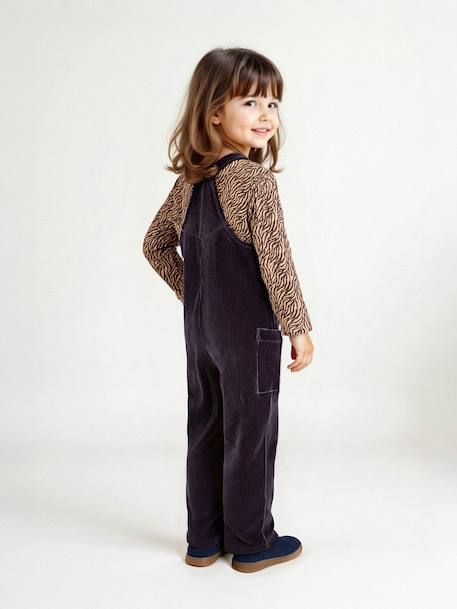 Set of t-shirt and cord dungarees girl anthracite 