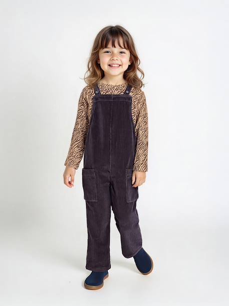 Set of t-shirt and cord dungarees girl anthracite 