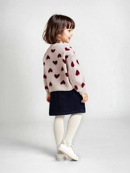 Cardigan with Jacquard Knit Hearts for Girls golden beige+lilac+old rose 