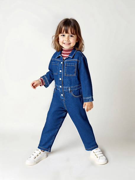 Denim Worker-Style Jumpsuit for Girls medium blue 