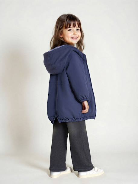 Hooded Parka with Faux Fur Lining for Girls black+camel+dark green+dusky pink+navy blue+plum 