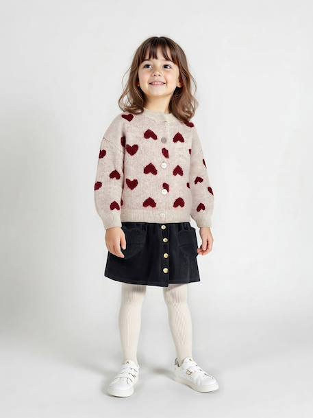 Cardigan with Jacquard Knit Hearts for Girls golden beige+lilac+old rose 