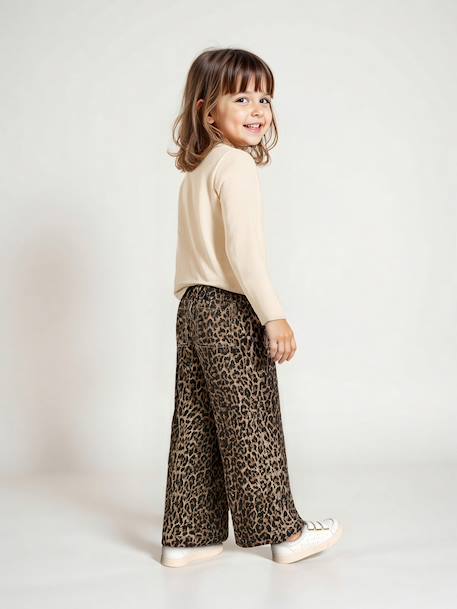 Wide-leg paperbag leopard print trousers for girls beige+chocolate+multicoloured+vanilla 
