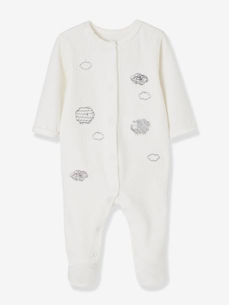 Pack of 2 Baby Sleepsuits with Front Opening in Velour White 