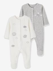 Baby-Pack of 2 Baby Sleepsuits with Front Opening in Velour